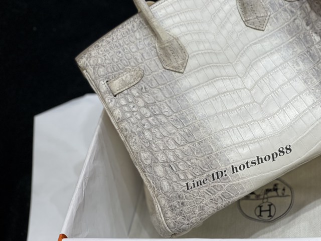 Hermes專櫃鉑金手提女包 愛馬仕Birkin30喜馬拉雅白尼羅鱷蜜蠟線全手工縫製手袋 zhh1089